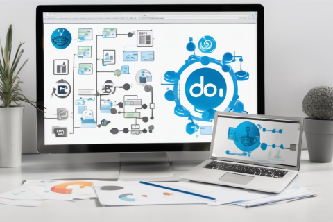 Computer screens showing diagrams and a stylish Drupal logo, created by AI.